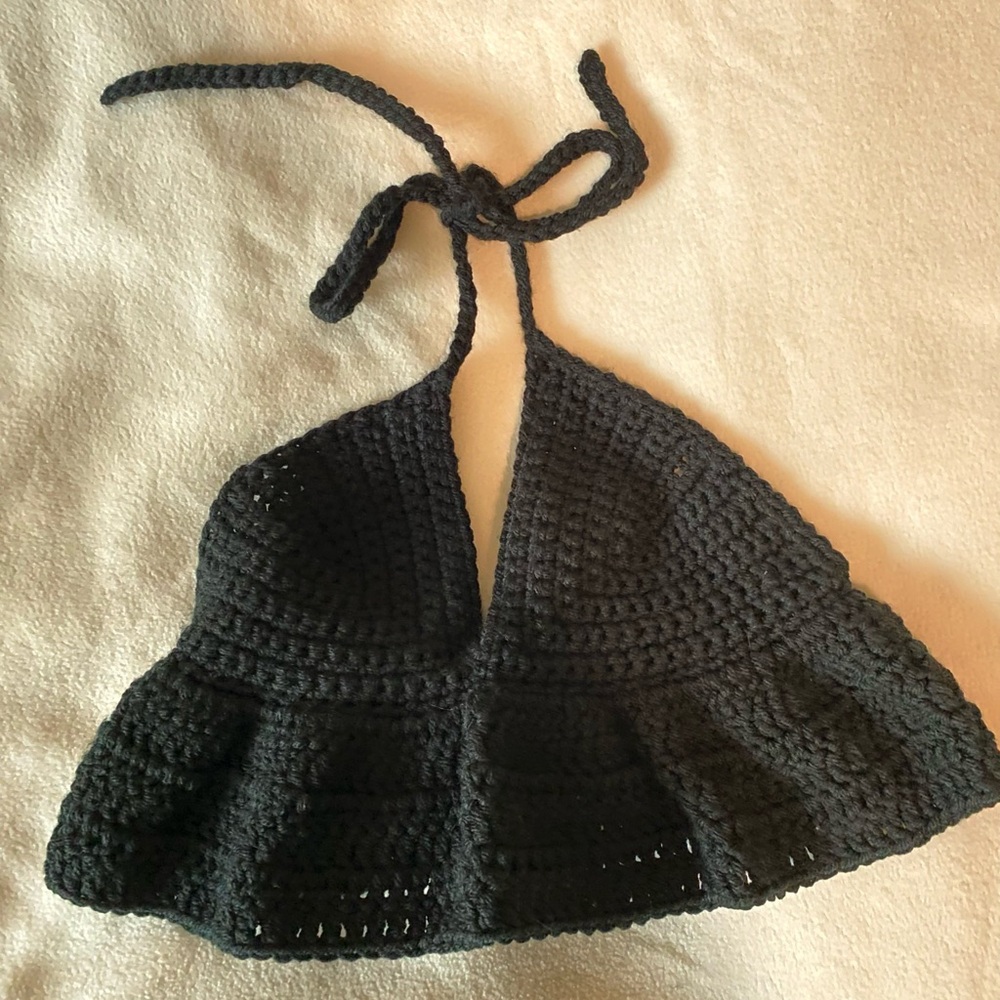 Black Crochet Halter Top